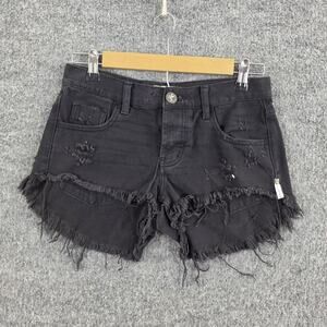 One Teaspoon Shorts 22 XXS Bonitas Low Waist Black Distressed Cut Off Summer